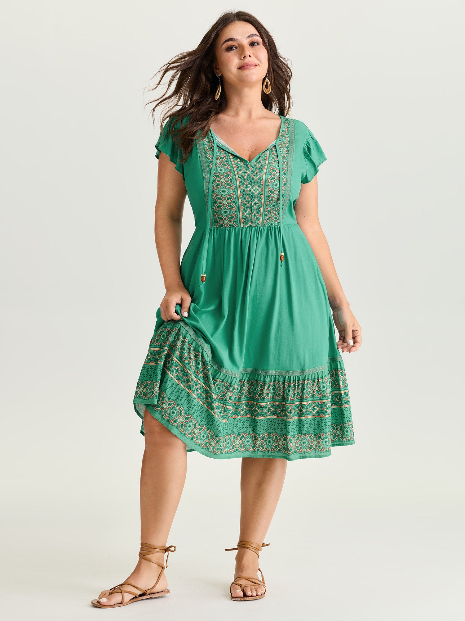 Boho Print Ruffled Sleeve Mini Dress