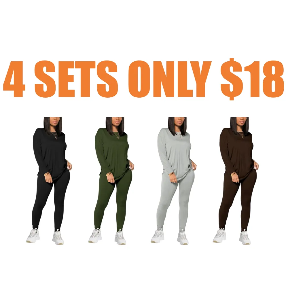 Women's Solid Drop Shoulder Tee & Elastic Waist Skinny Pants Two-piece Set