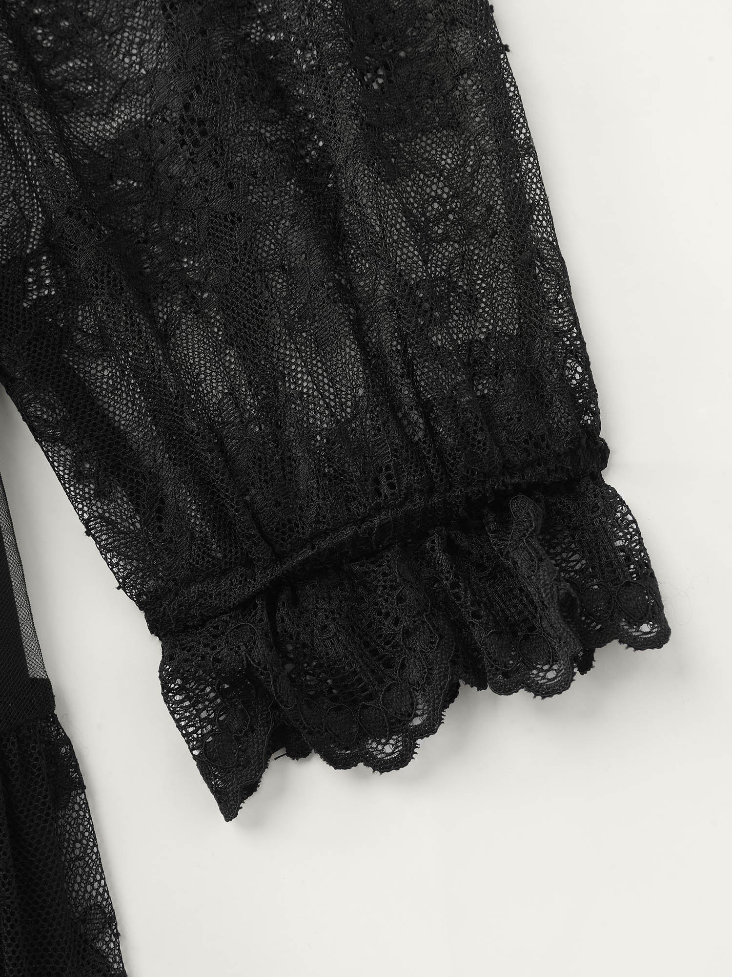 Sheer Lace Trim Stretchy Waist Midi Dress