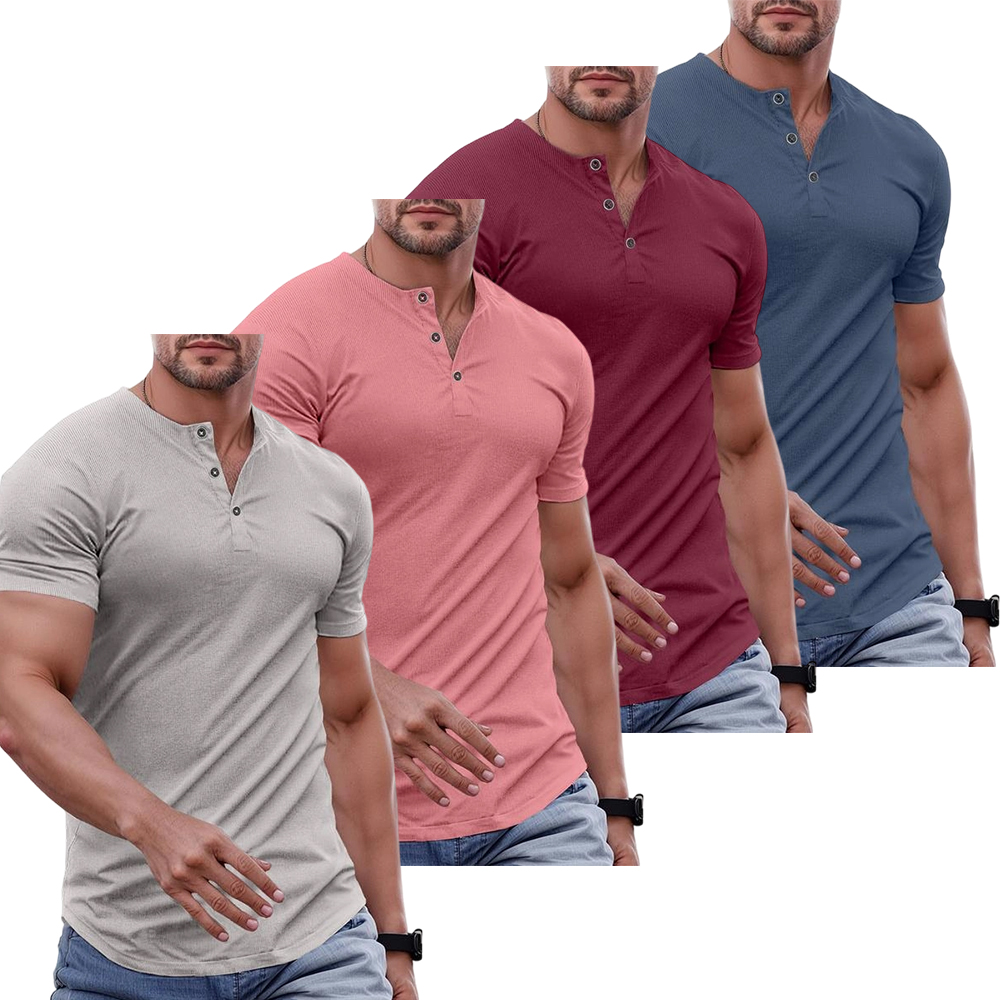 Men's Plain Muscle Slim Fitted Henley Shirts Crewneck Longline T-Shirt