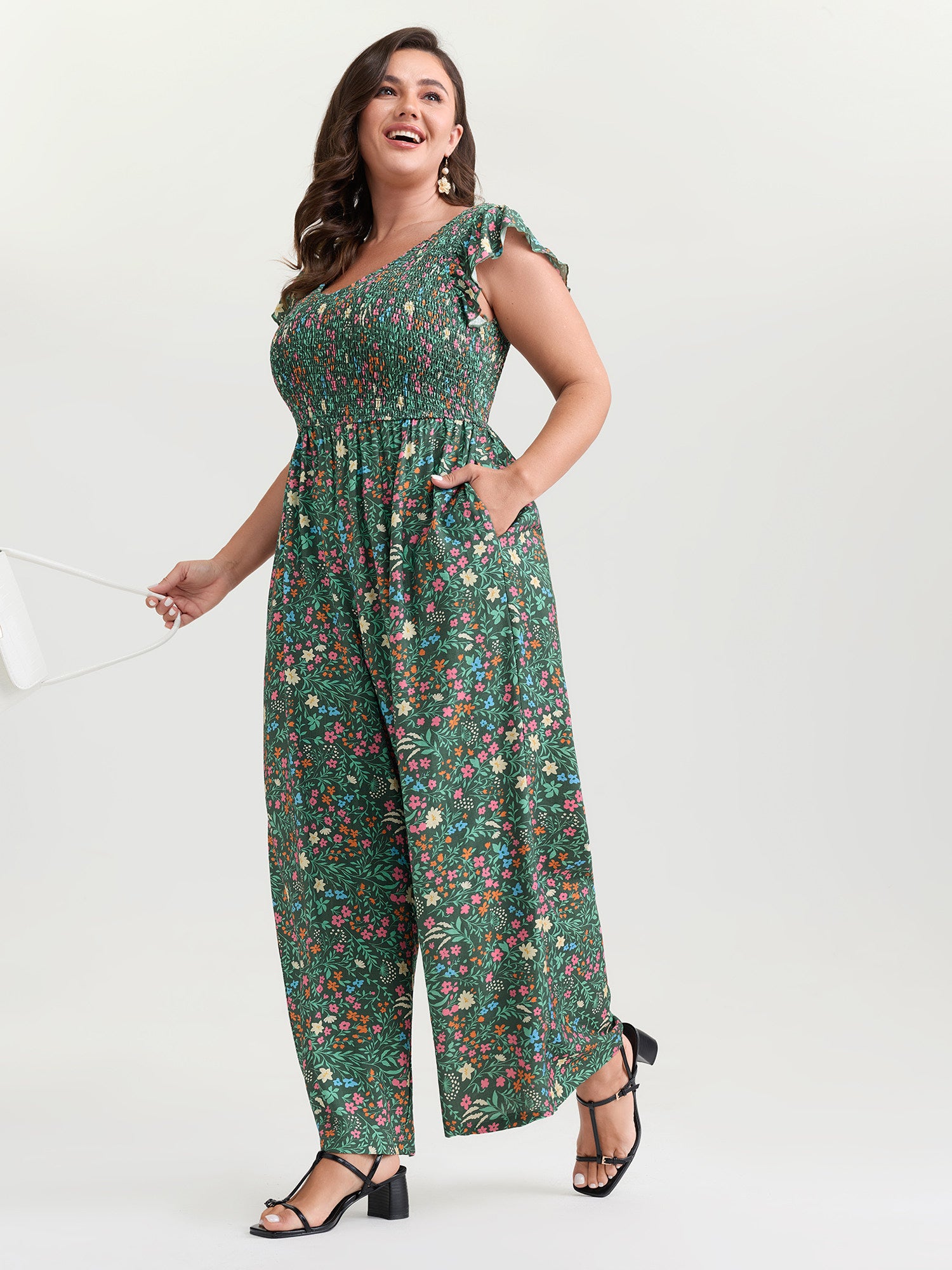 Breezy Floral Print Flutter Sleeve Jumpsuit