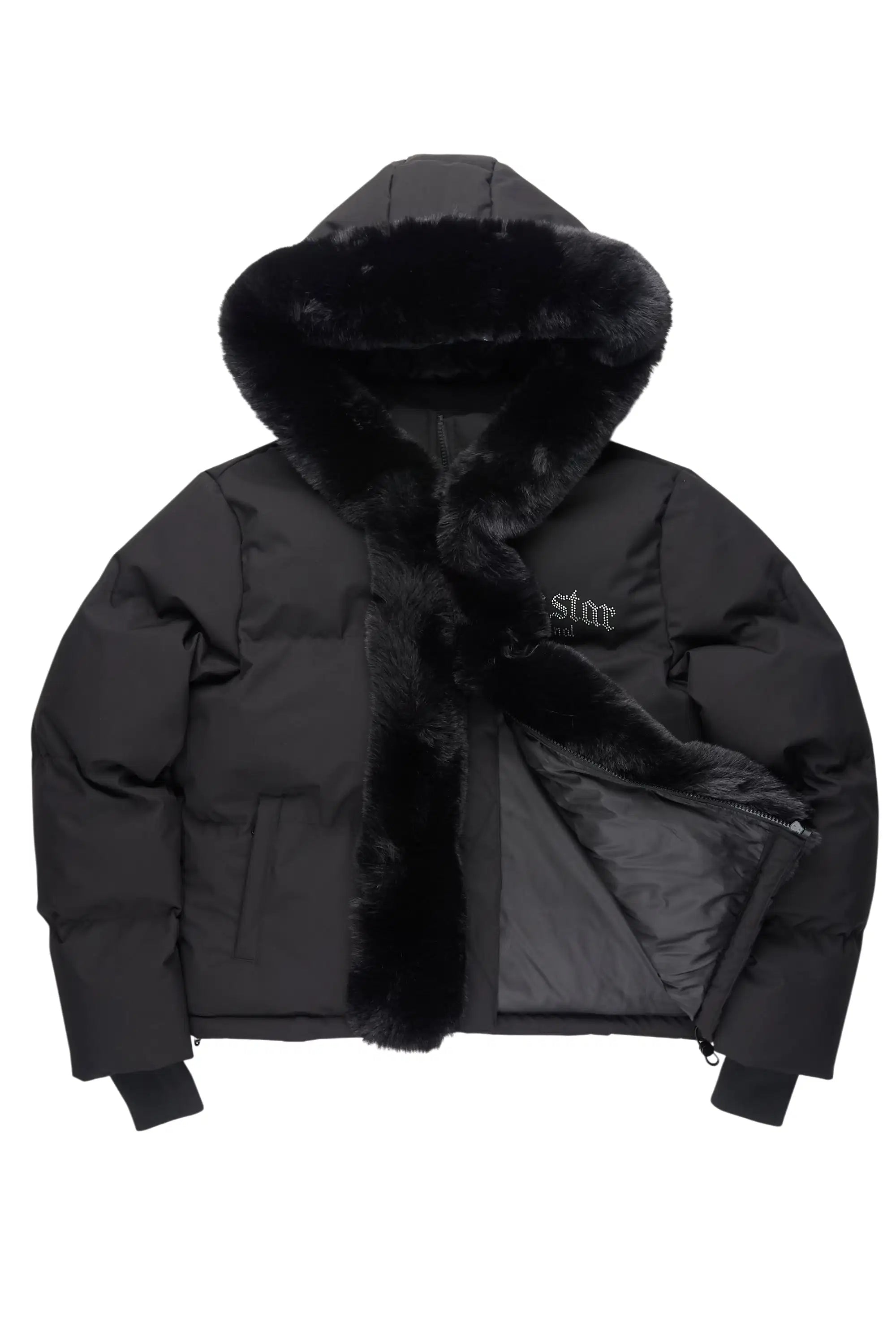 Dontaisha Black Puffer Jacket With Fur Trim