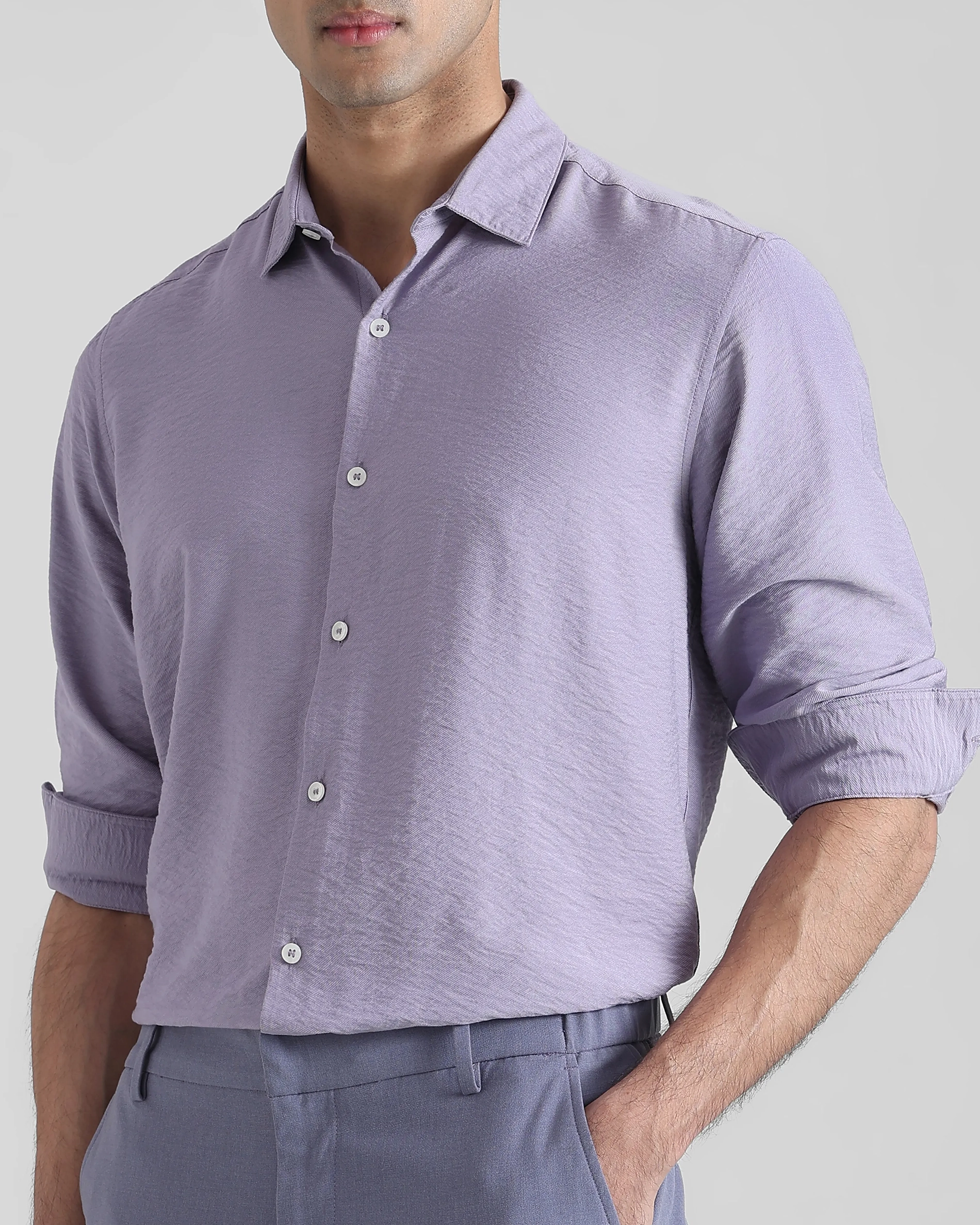 Leisure Simple Comfortable Slim-Fit Breathable Lilac Shirt