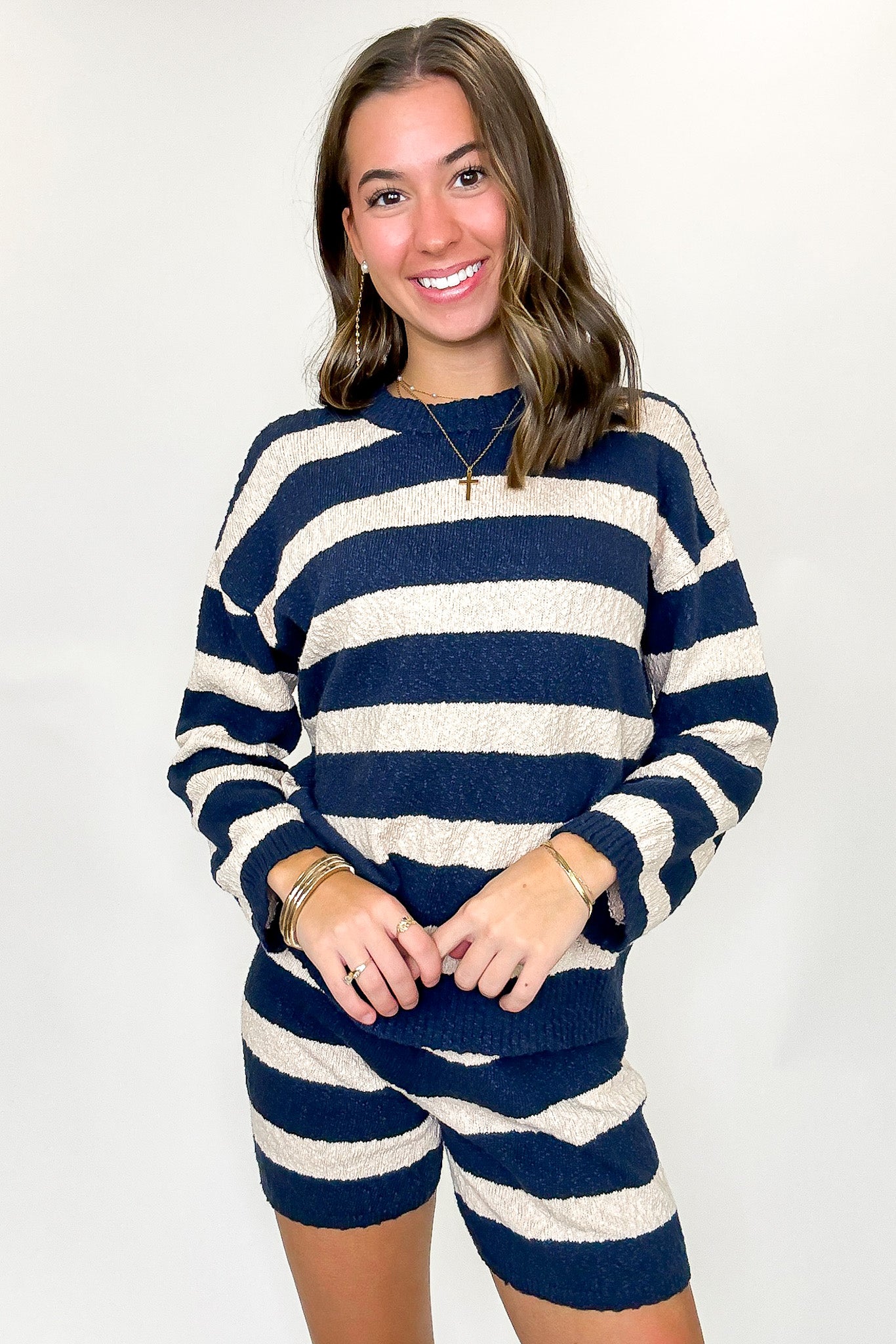 Striped Knit Top and Shorts Set