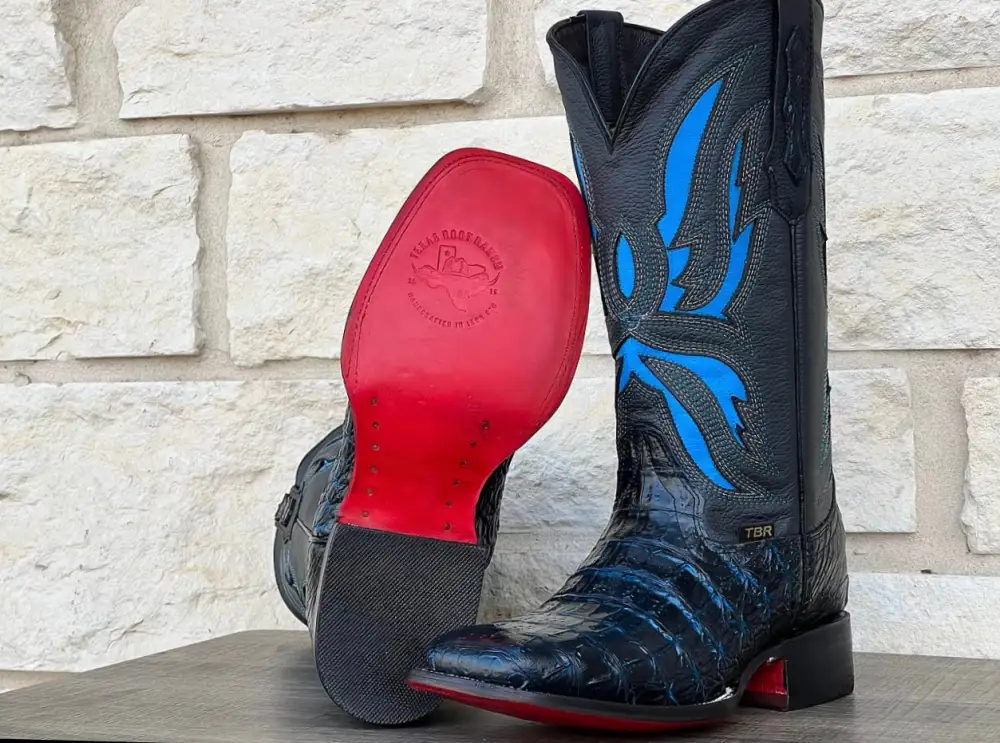 Men’s Midnight Blue Caiman Horn-Back Leather Boots