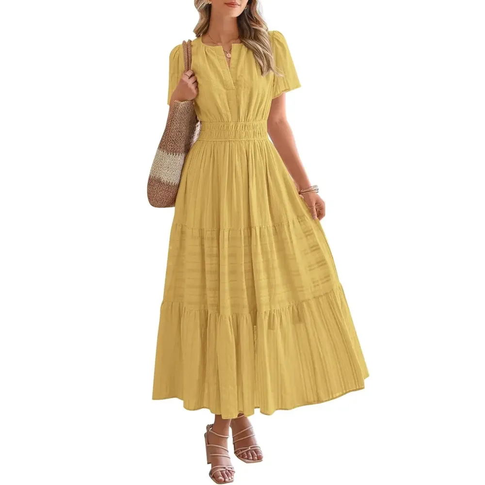Women’s Summer V-Neck Boho Maxi Dress with Pockets