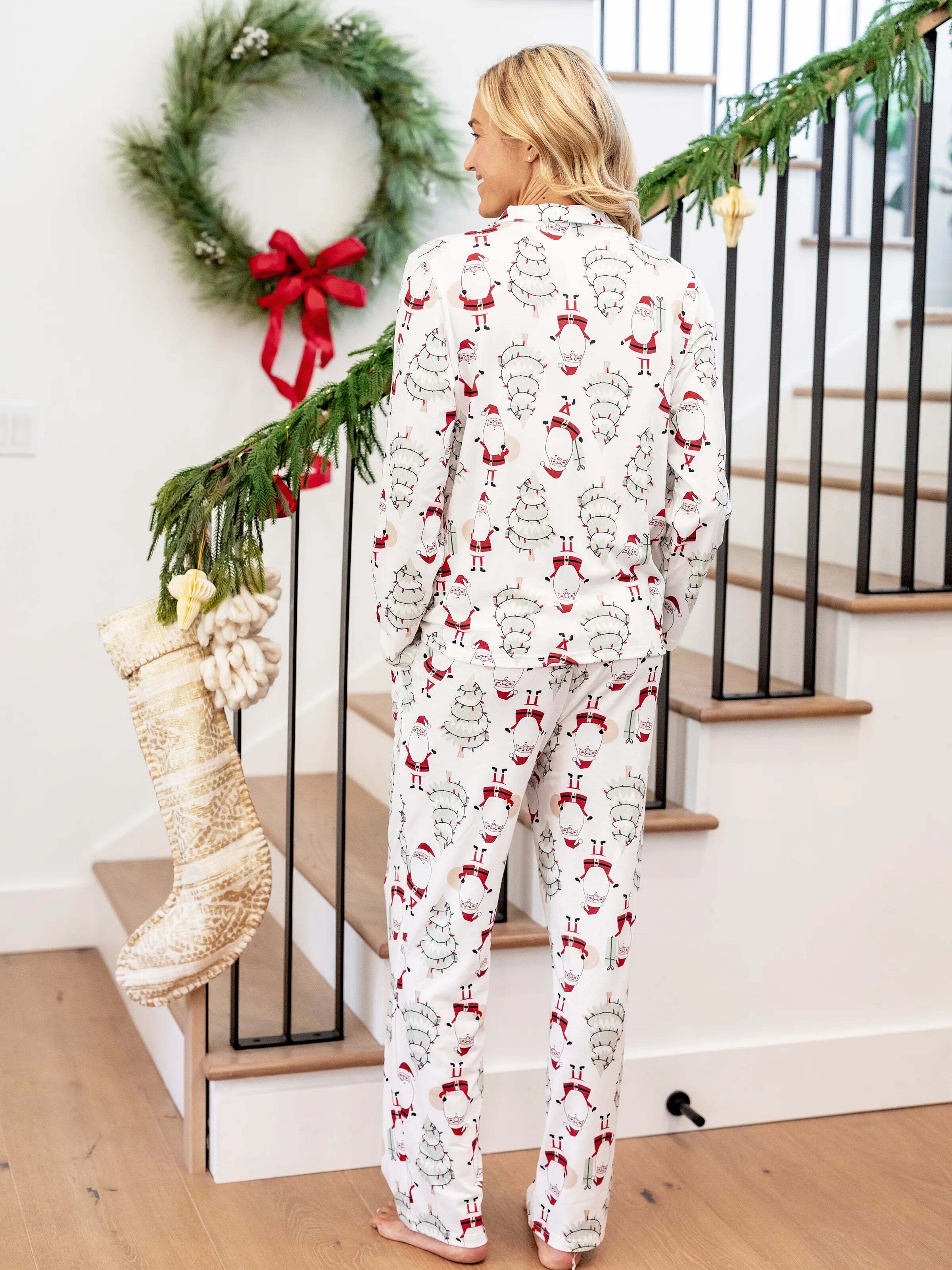 Christmas Matching Family Pajamas Set Gnome Print White PJS with Christmas Socks White