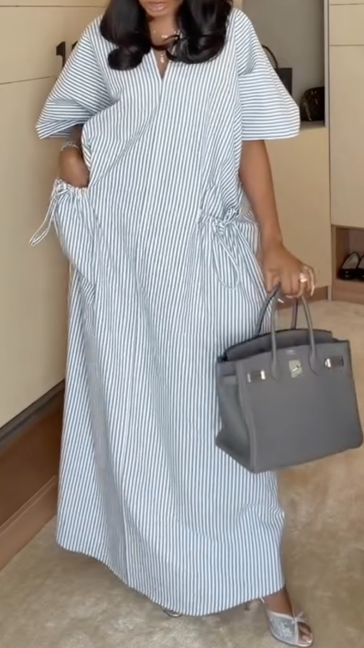 Women's V-neck Striped Casual Dress