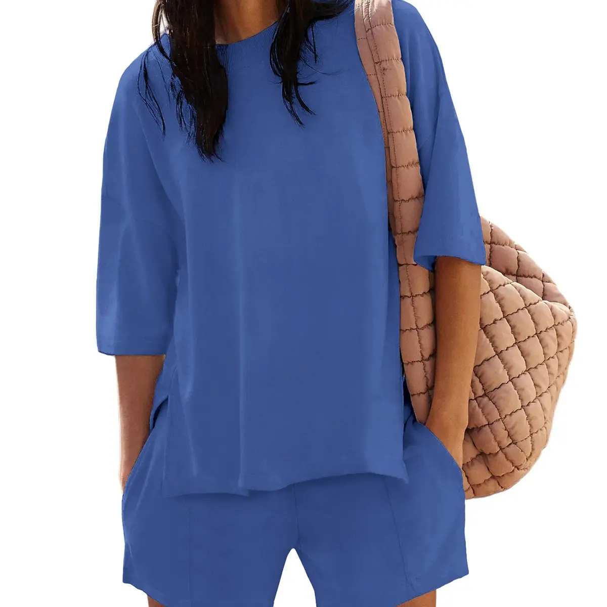 2026 Womens Shorts Sets 2 Piece Outfits Summer Half Sleeve Crew Neck Lounge Sets Matching Clothing