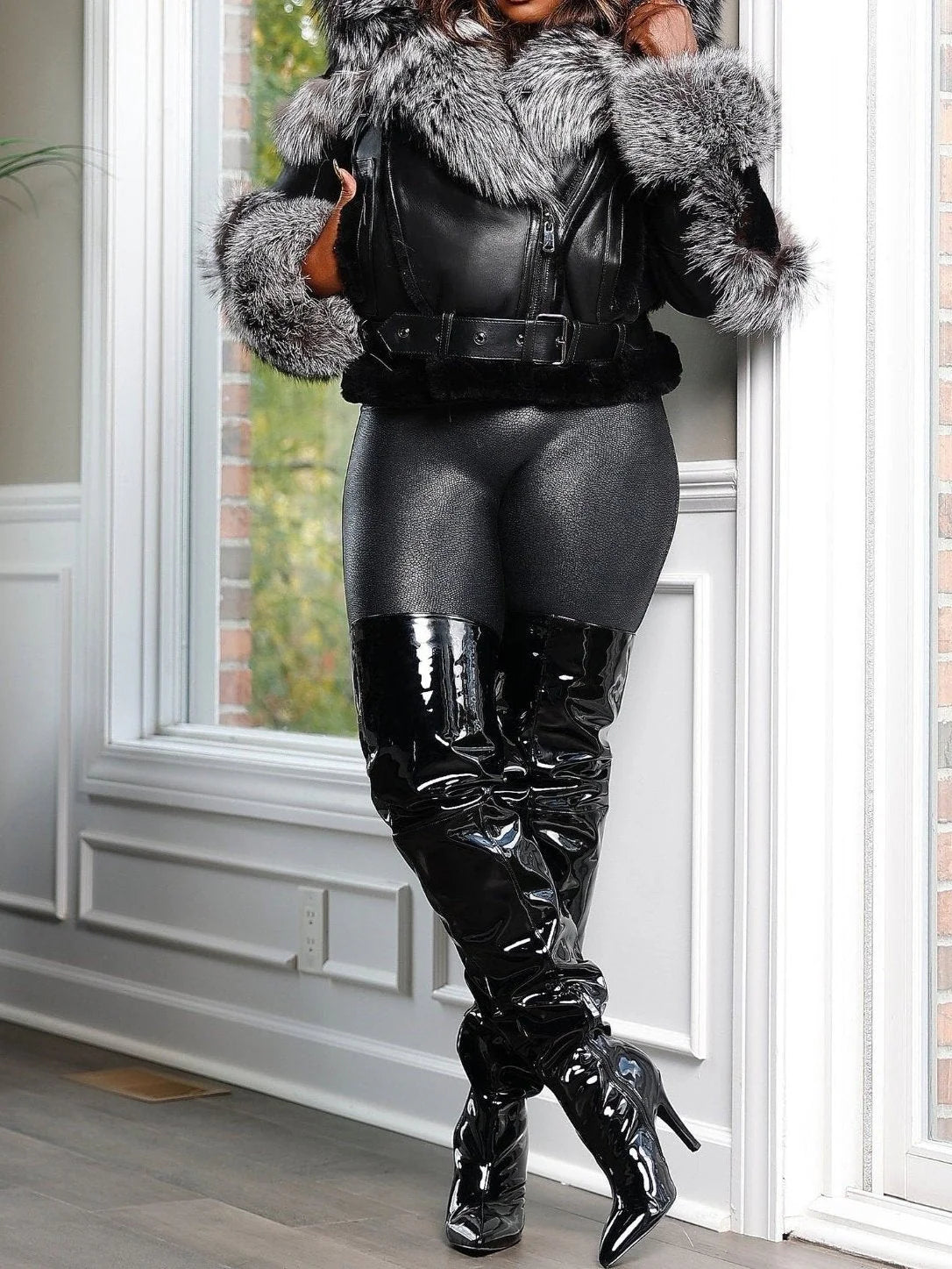 Black Natural Leather Jacket With Detachable Fox（✔️Free shipping）