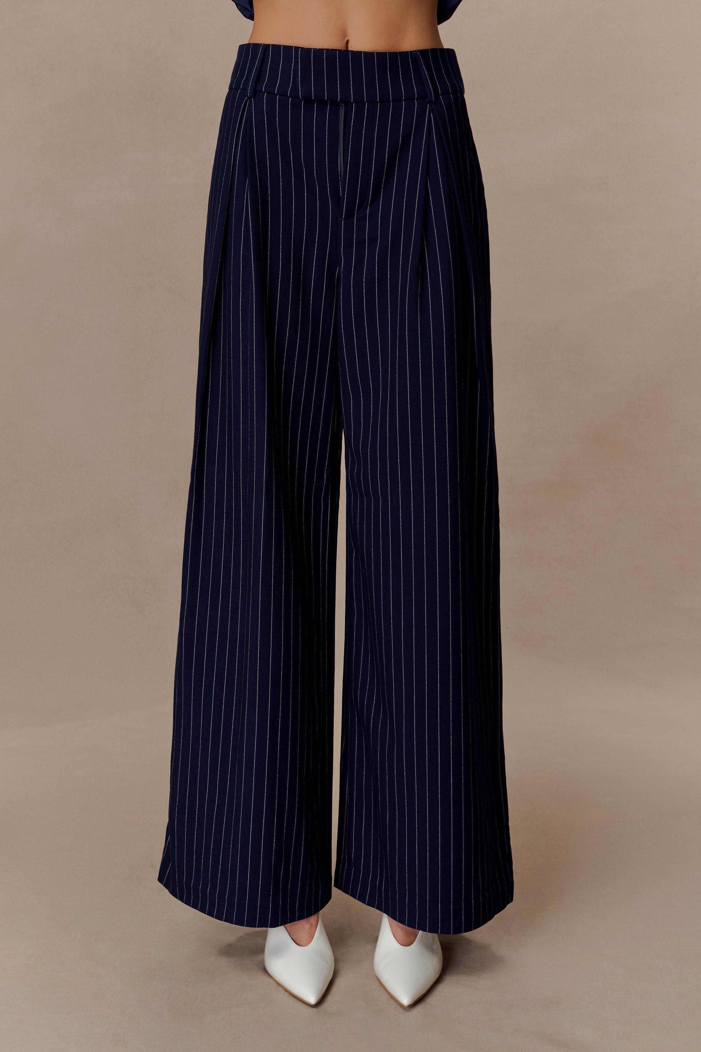 Pinstripe Pleated Wide Leg Pants