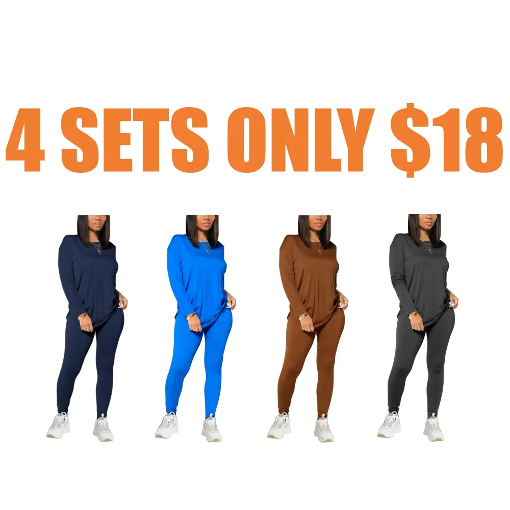 Women's Solid Drop Shoulder Tee & Elastic Waist Skinny Pants Two-piece Set