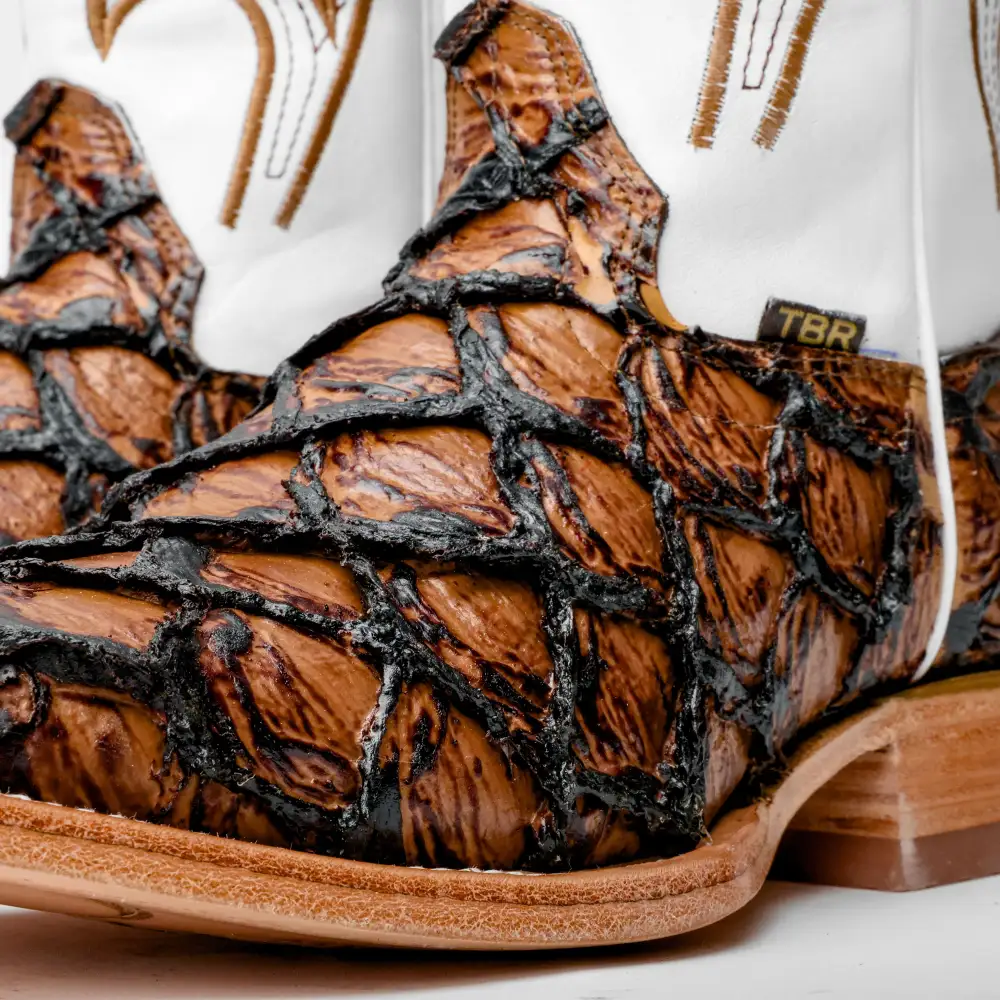 Honey Cognac Jumbo Pirarucu Leather Boots - Square Toe