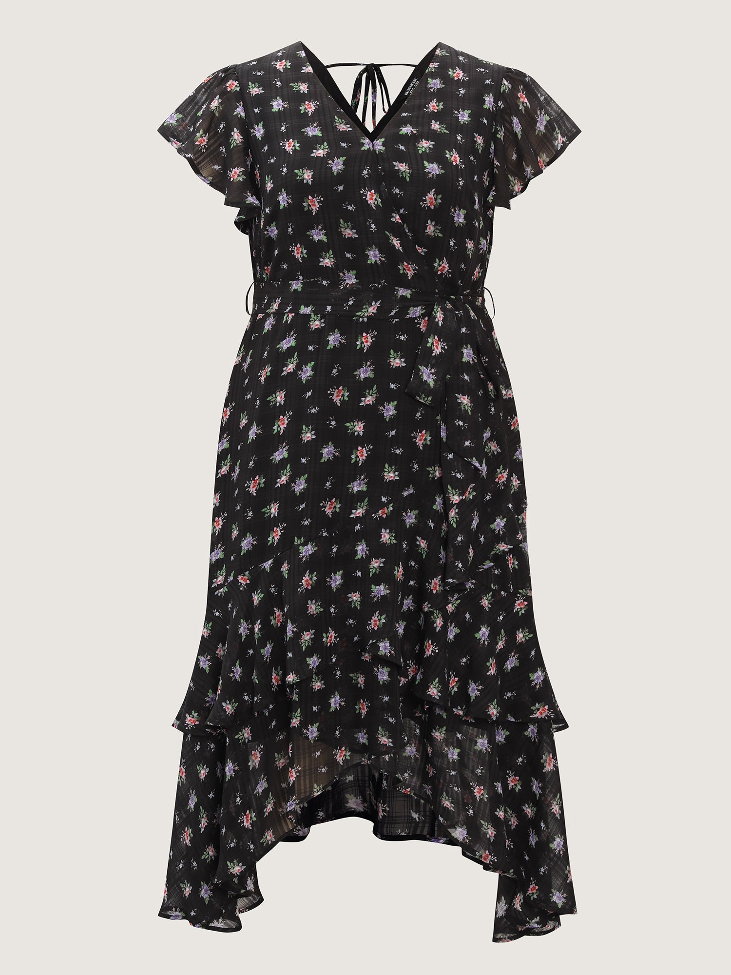 Floral Print Waist-Tie High Low Hem Midi Dress