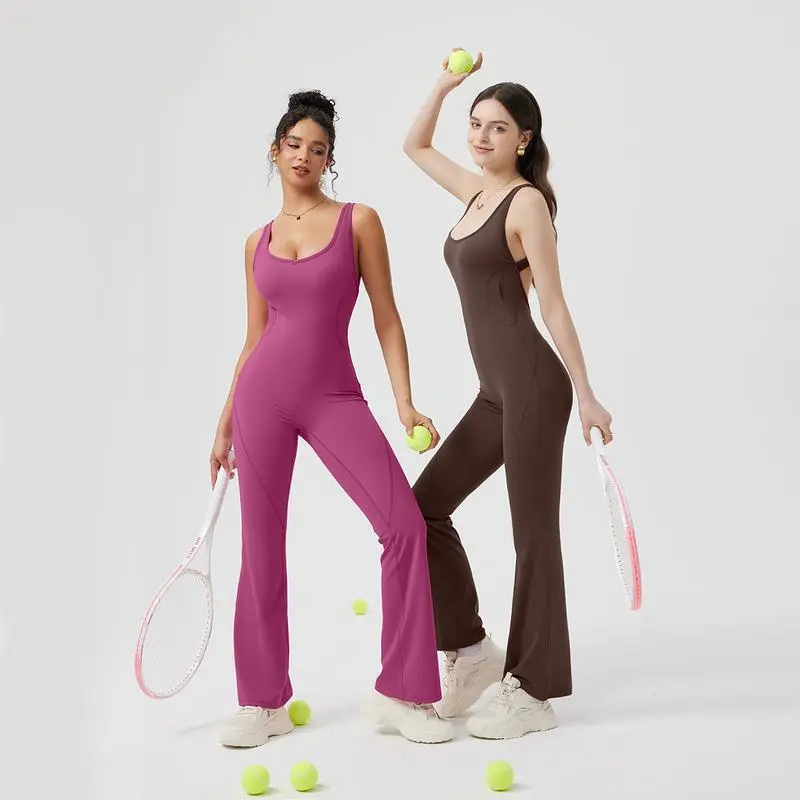 Women's Sleeveless Backless Cutout Flare Tummy Control Jumpsuit
