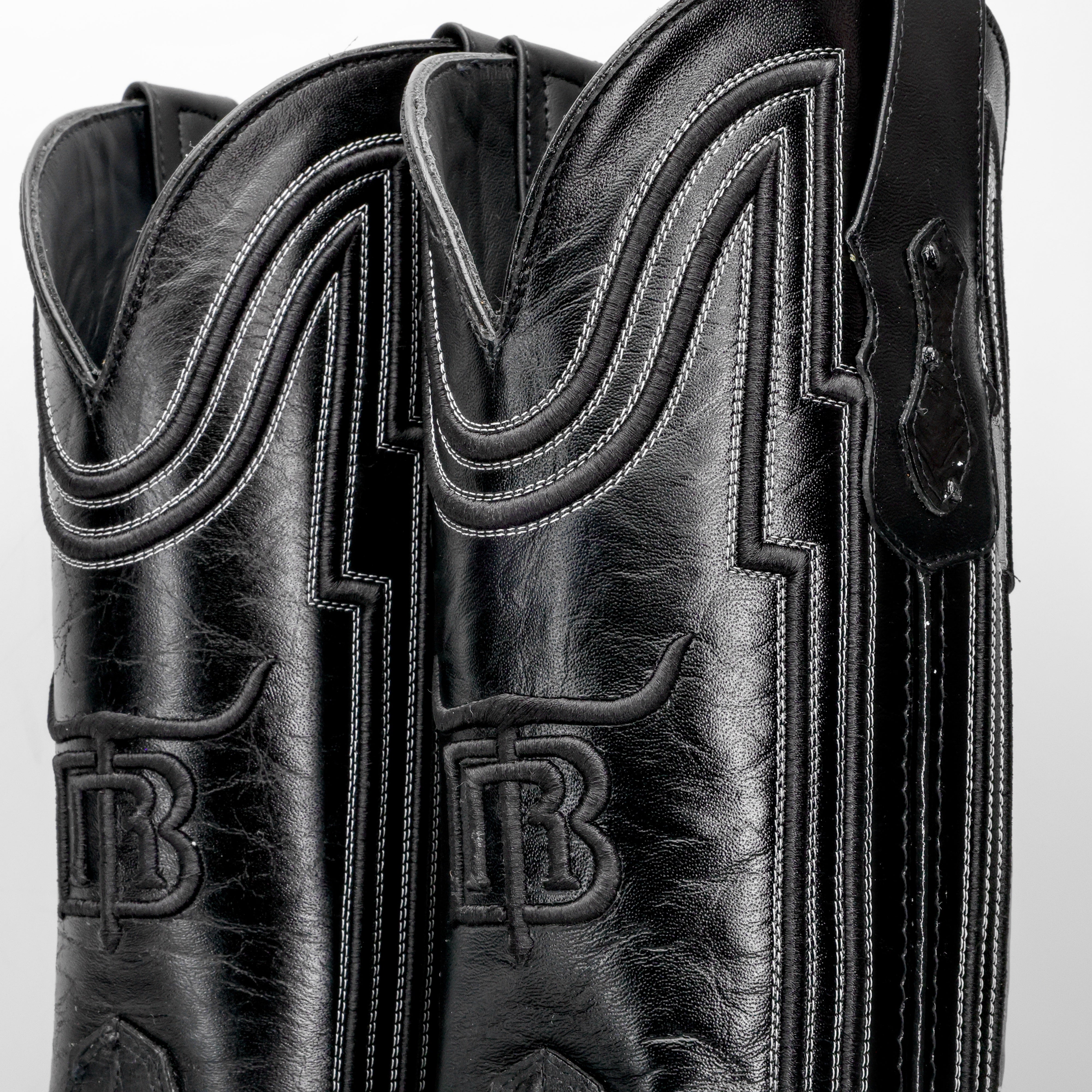 Black Ostrich Leather Boots - Square Toe