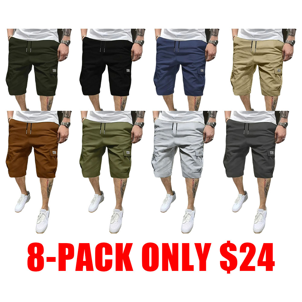 Men’s 8-Piece Shorts Set – Angled Cargo Pockets – Versatile Casual Wear – Everyday Use
