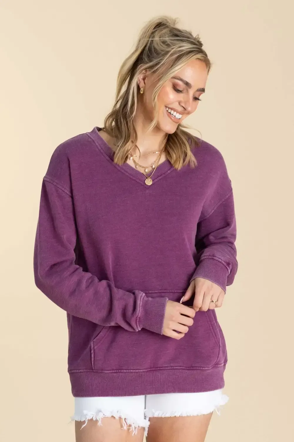 🔥Your Favorite Is Back! Pigment Dyed Cozy Campfire V-Neck Sweatshirt