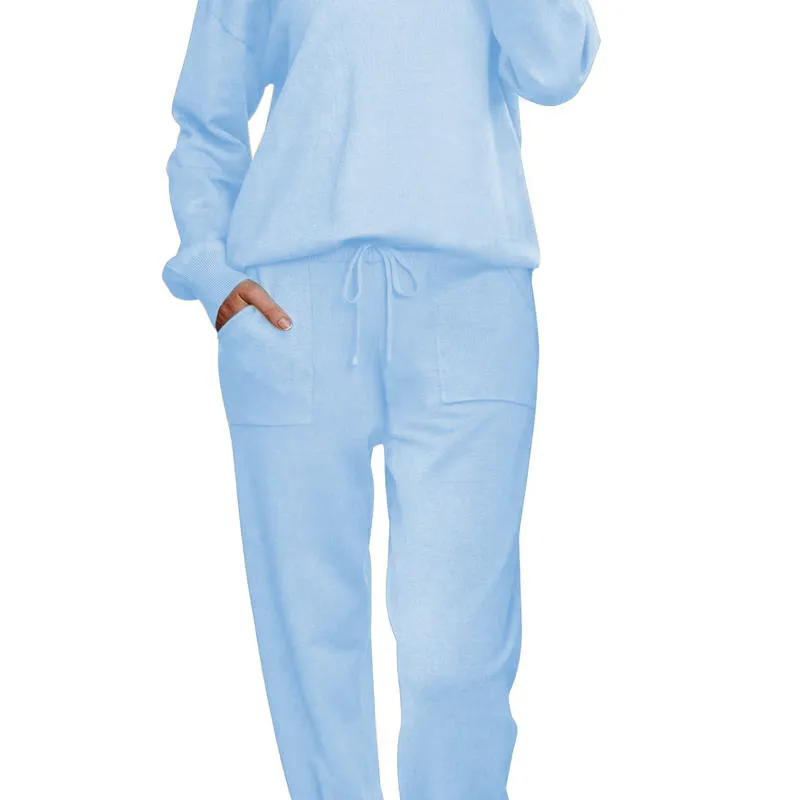 Women's Long Sleeve Knit Loungewear Set Jogger Pants Outfit
