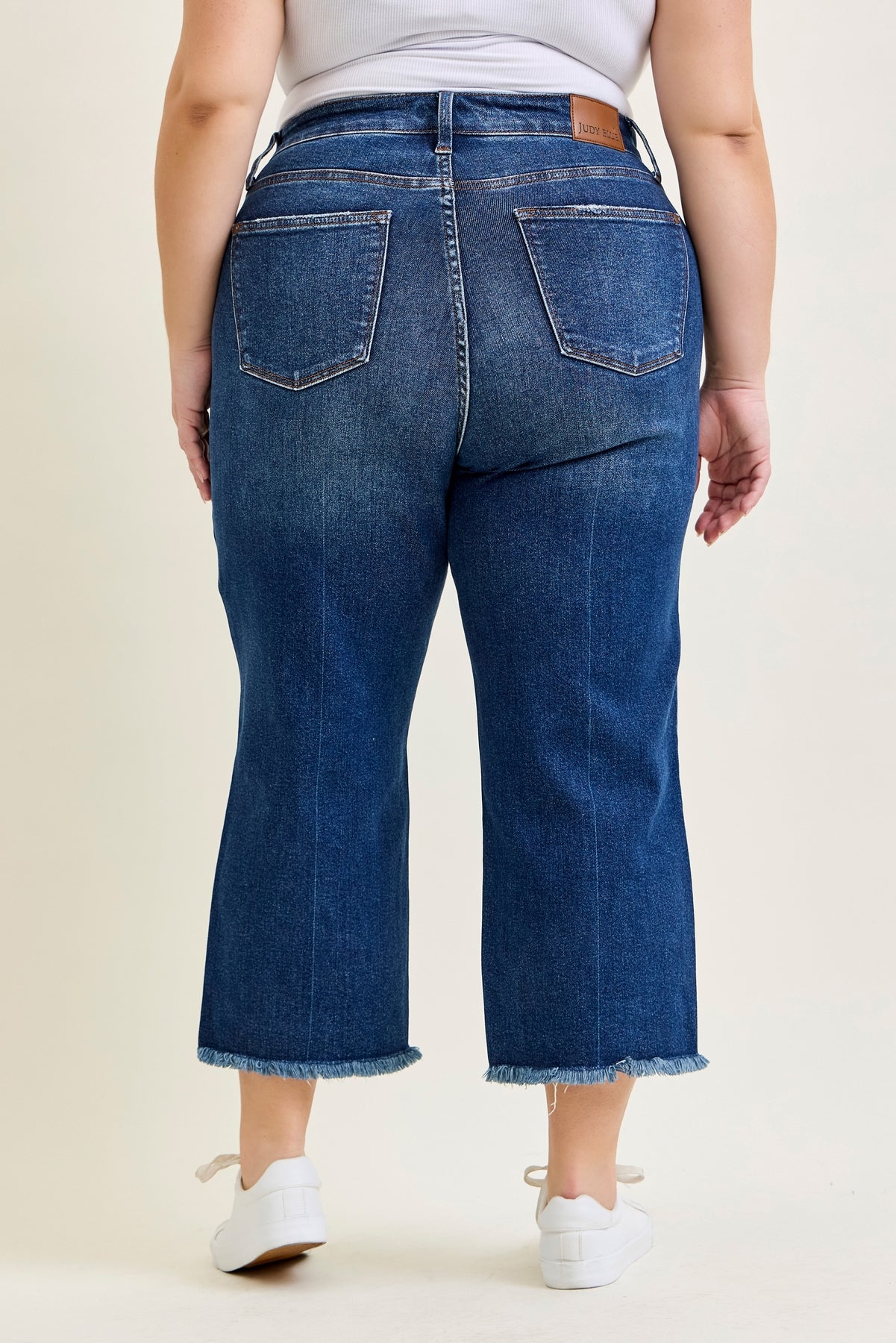 Dottie Button Fly Distressed Hem Crop Wide - PLUS