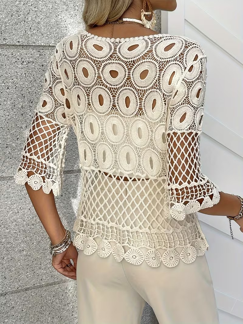 Women's Bohemian Openwork Mesh Knit Top