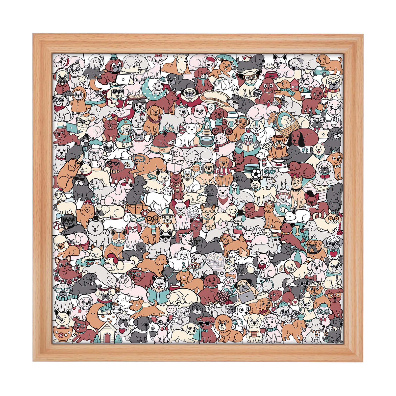195 Pcs Morandi-Colored Cute Dog Shaped Square Wooden Jigsaw Puzzle