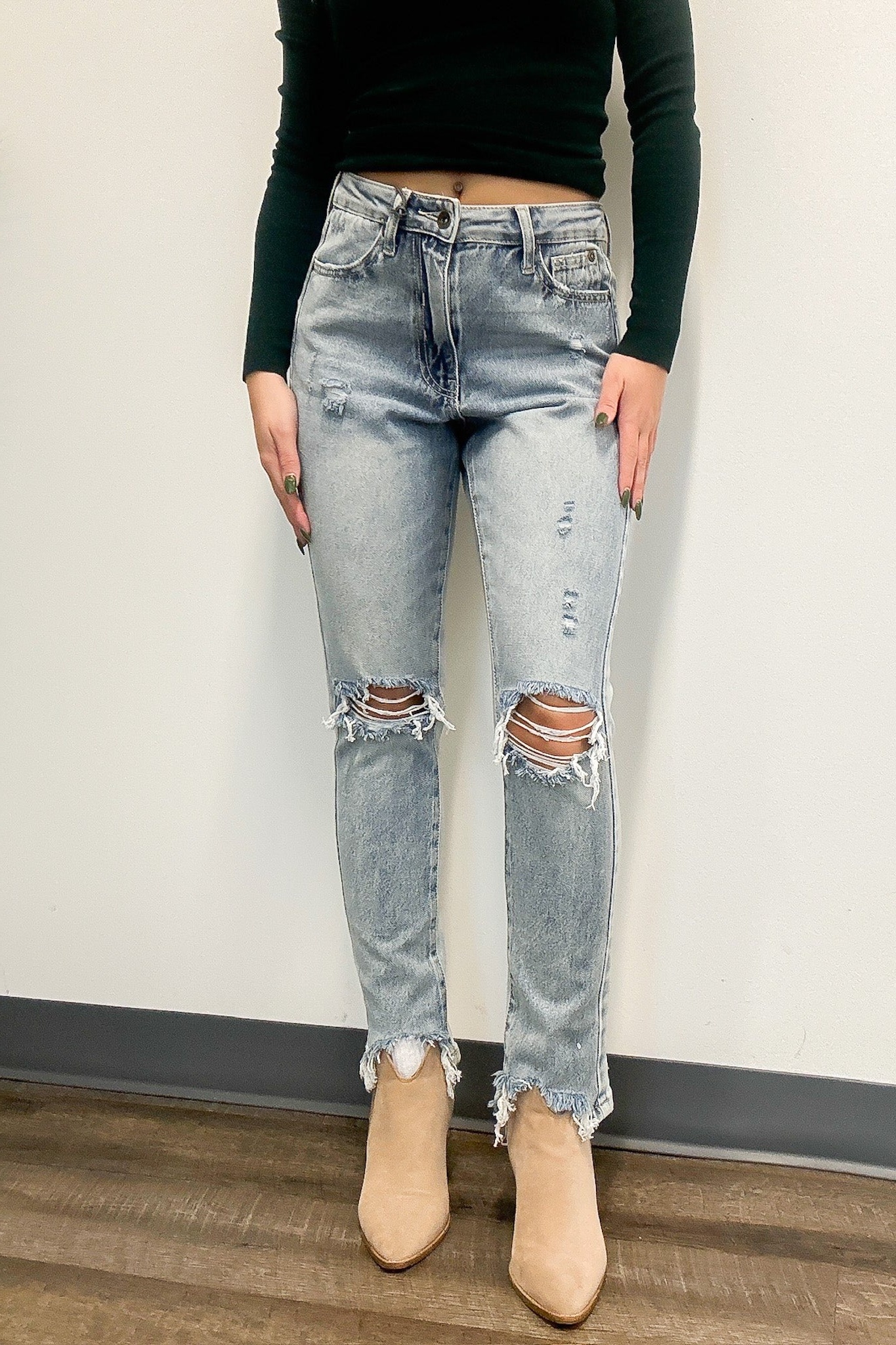 High Rise Distressed Relaxed Straight Jeans