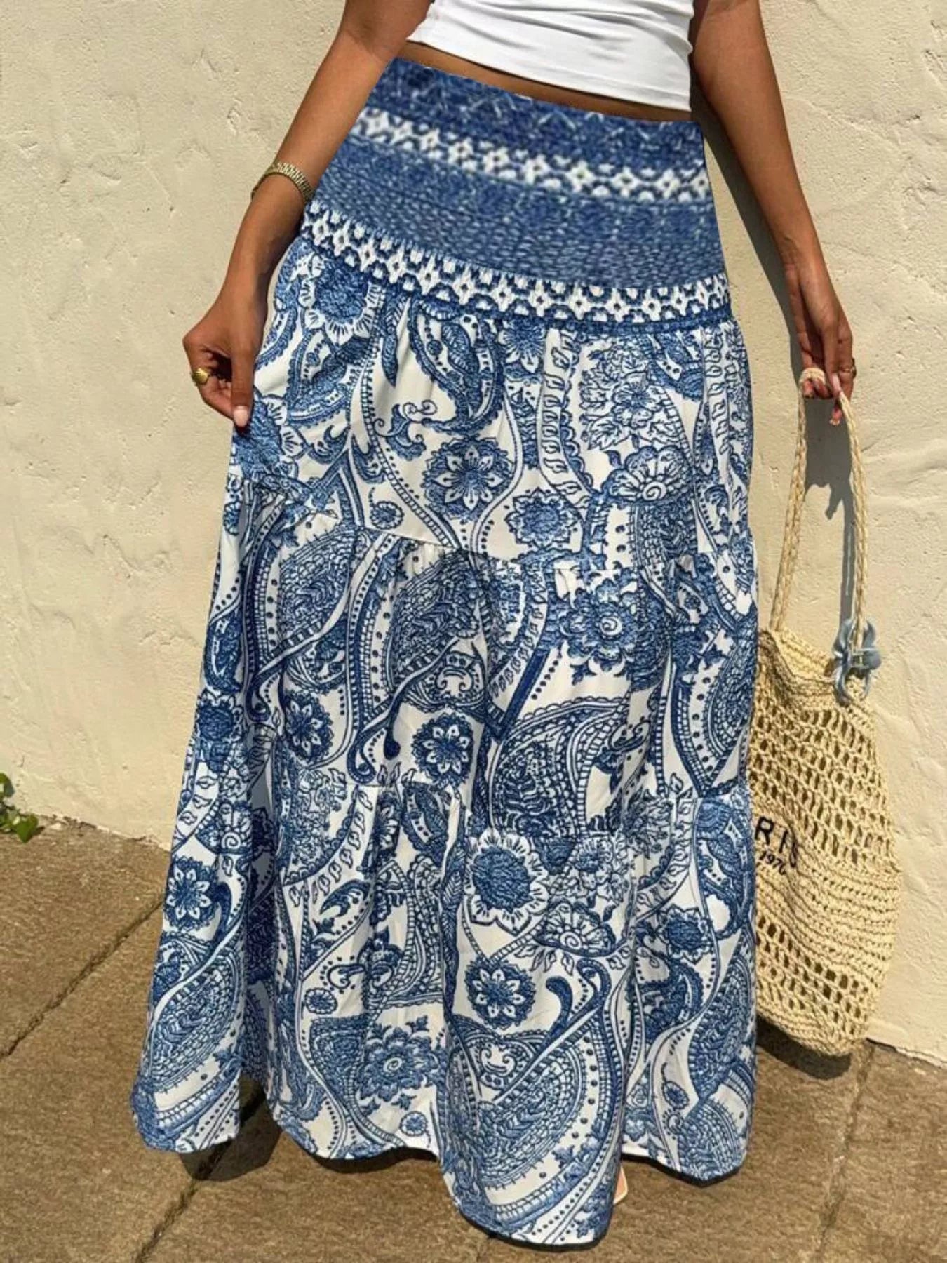 Boho Print High Waist Maxi Skirt