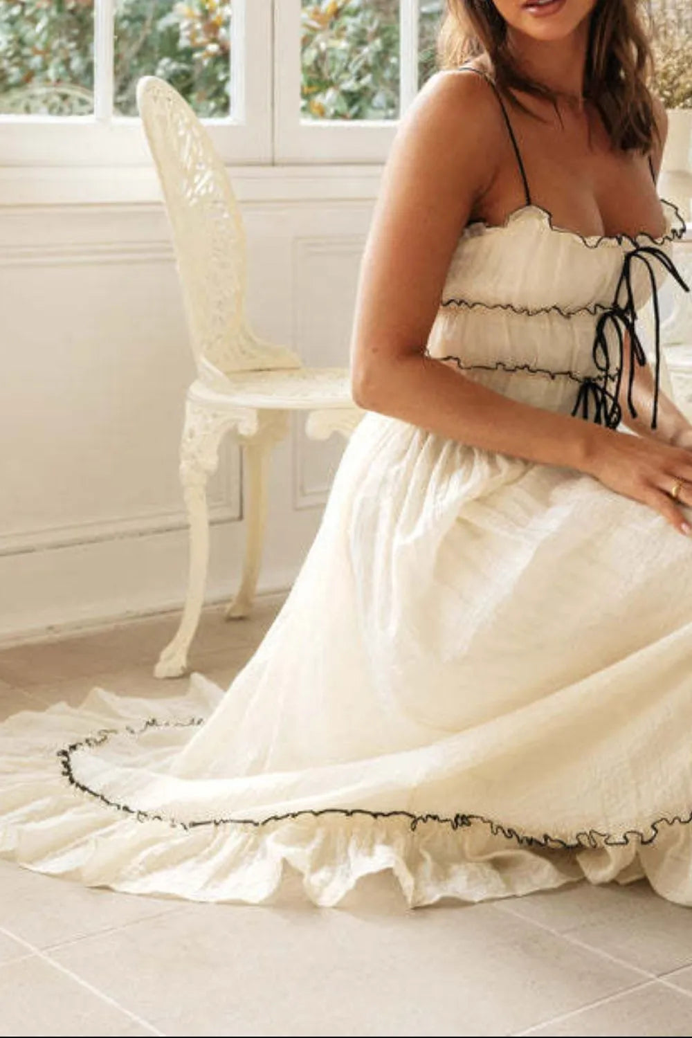 Frill Tied Front Midi Cami Dress