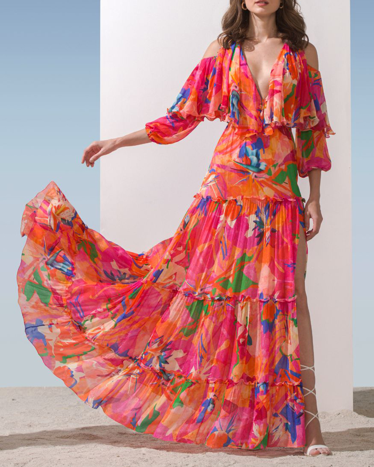 Chiffon Multi Pink Printed Butterfly Dress