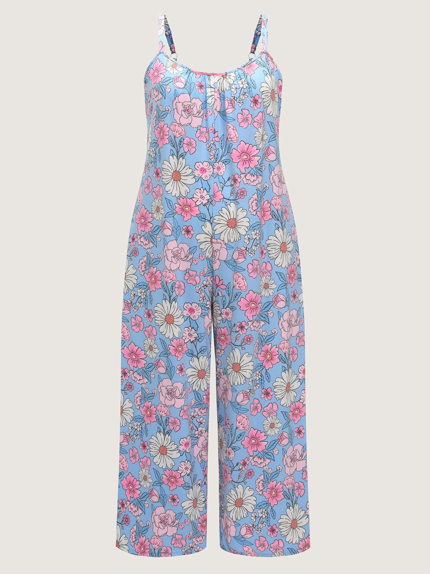Stretchy Floral Print Wide Straps Jumpsuit