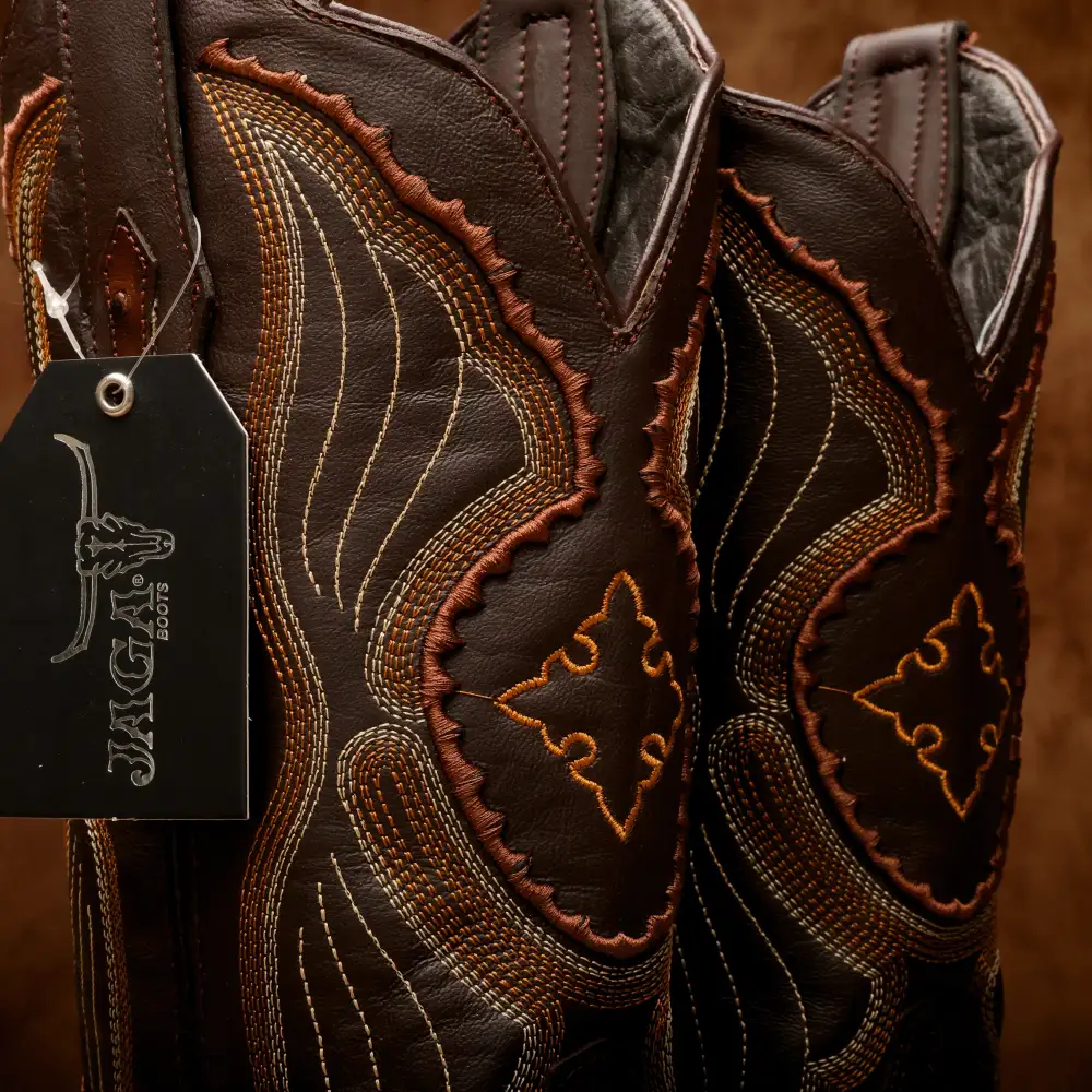 Chocolate Brown Ostrich Leather Boots - Square Toe