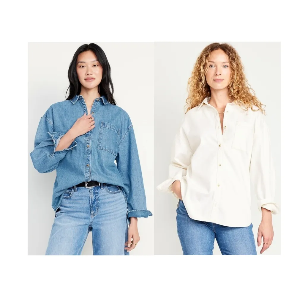 Boyfriend-style button-down denim shirt