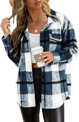 Plus Size Plaid Flannel Shacket – Long Sleeve Button-Down Jacket for Fall & Winter
