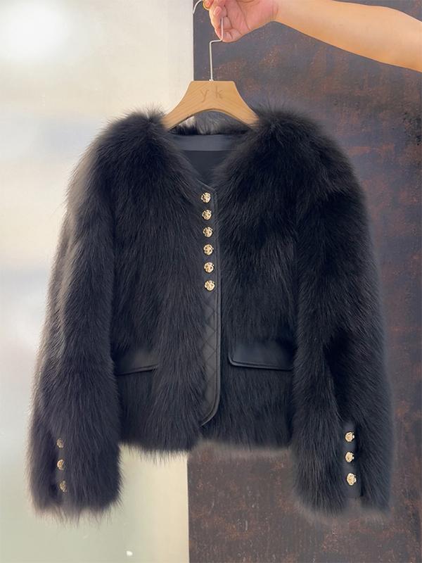 Women's Faux Fox Fur Coat Short Section Autumn Winter New Style Korean Version Commuting Real Fur Patchwork Outerwear