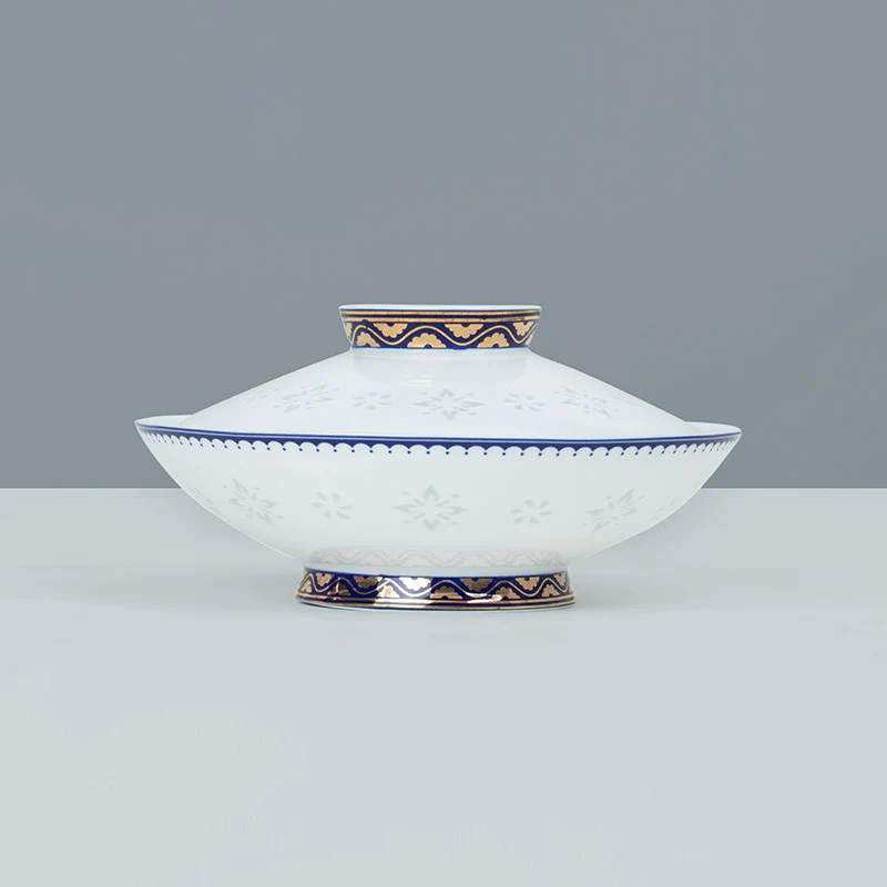 White-Blue Trim Porcelain Dinnerware