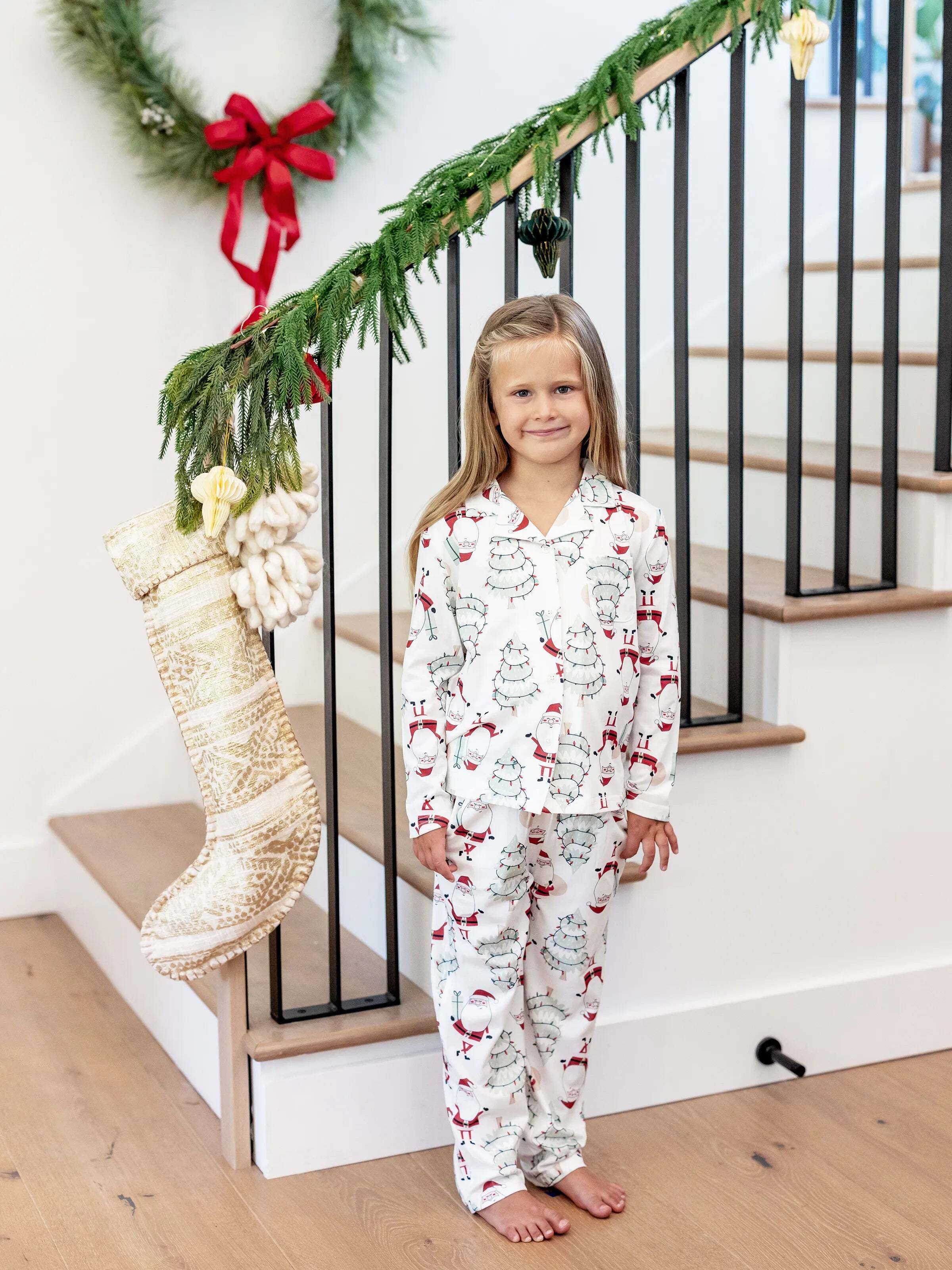 Christmas Matching Family Pajamas Set Gnome Print White PJS with Christmas Socks White