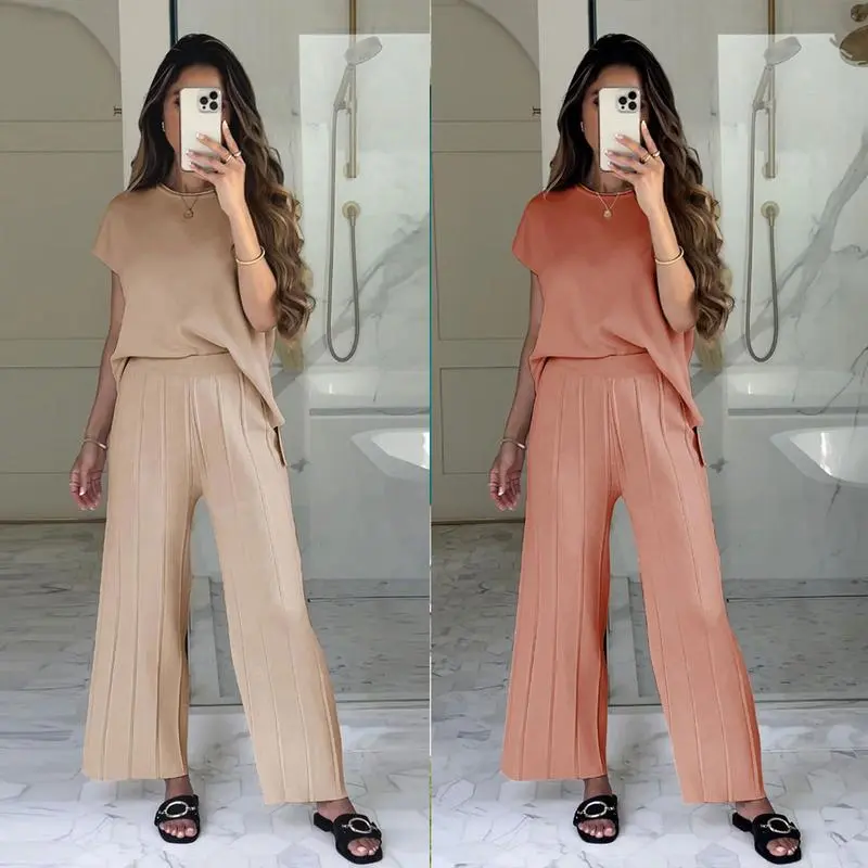 Women's Knit Pullover Tops High Waisted Pants Set