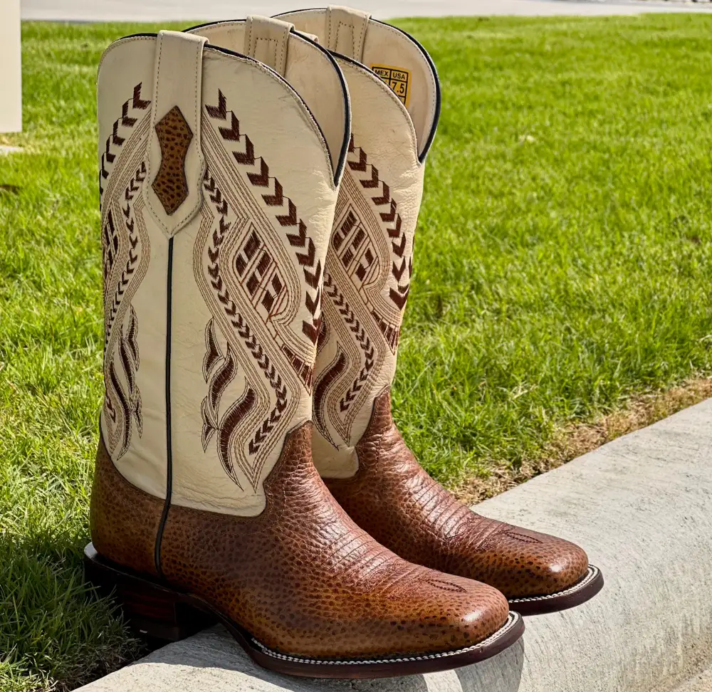 Mens Brown BullHide Leather Boots With Cream Shaft