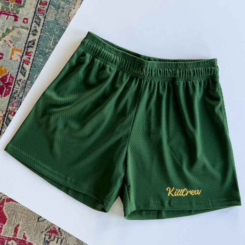 VENTED MESH SHORTS SCRIPT - GREEN / GOLD