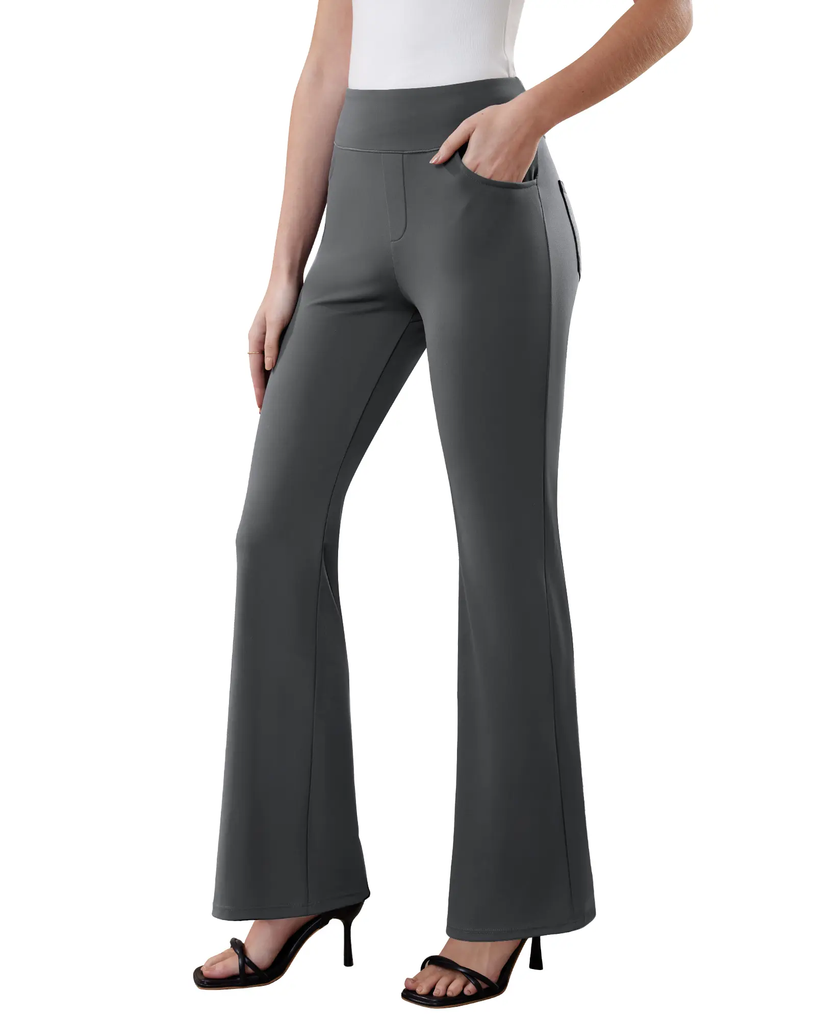 Womens Dress Pants Stretchy Work Pants Business Casual Office Trousers Pull On Flare Slacks