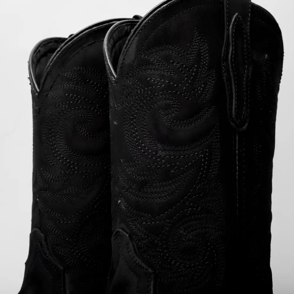 Matte Black Nobuck Leather Boots - Square Toe