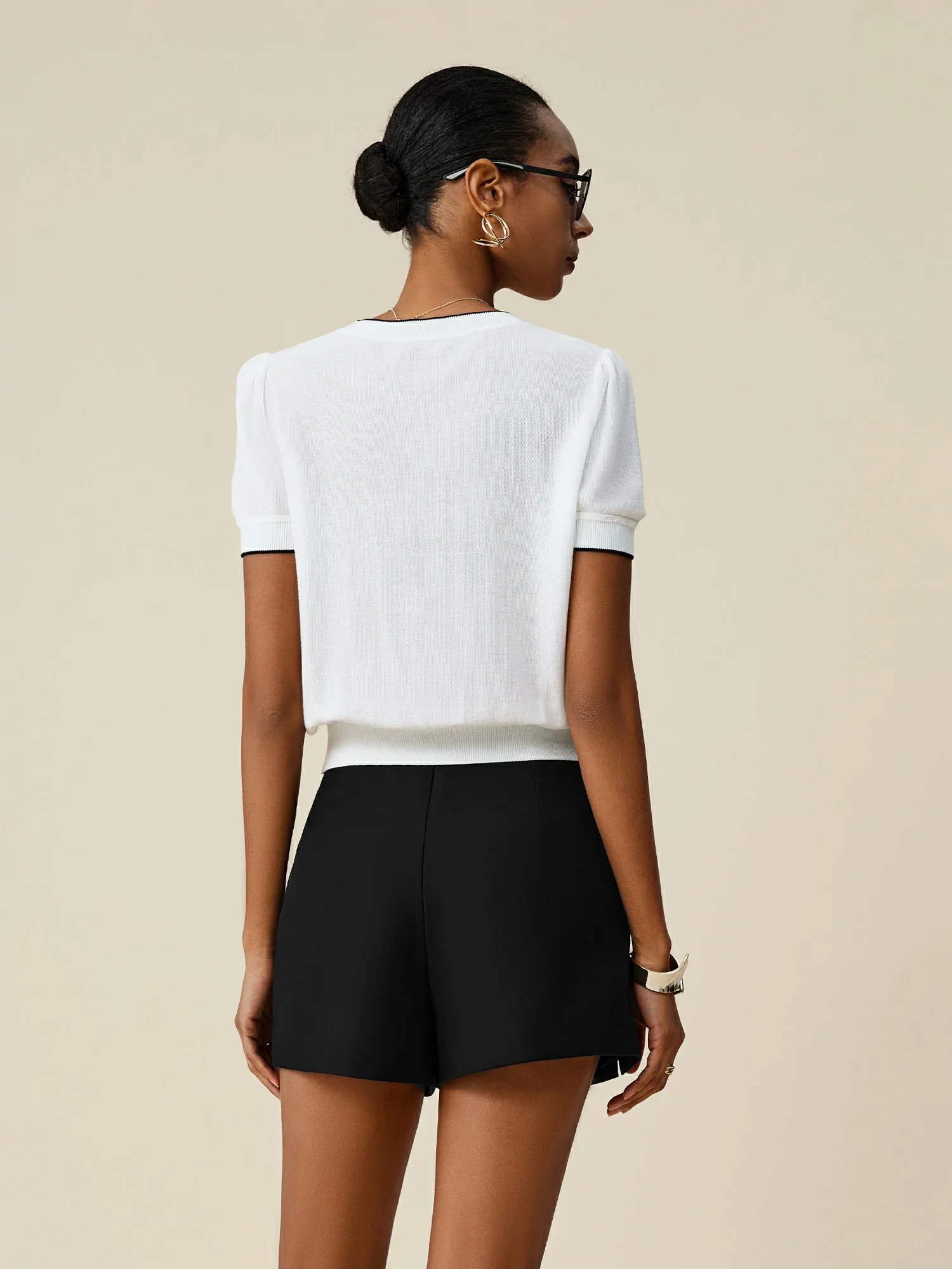 Cotton & Linen Round Neck Contrast Cardigan