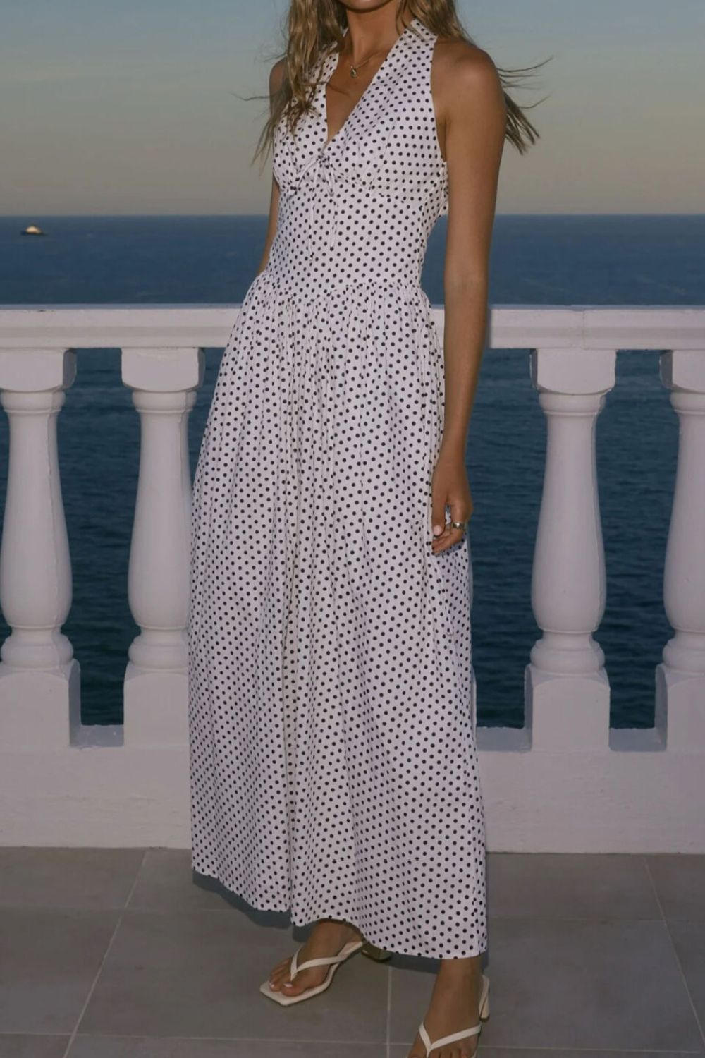 Backless Polka Dot Halter Neck Maxi Dress