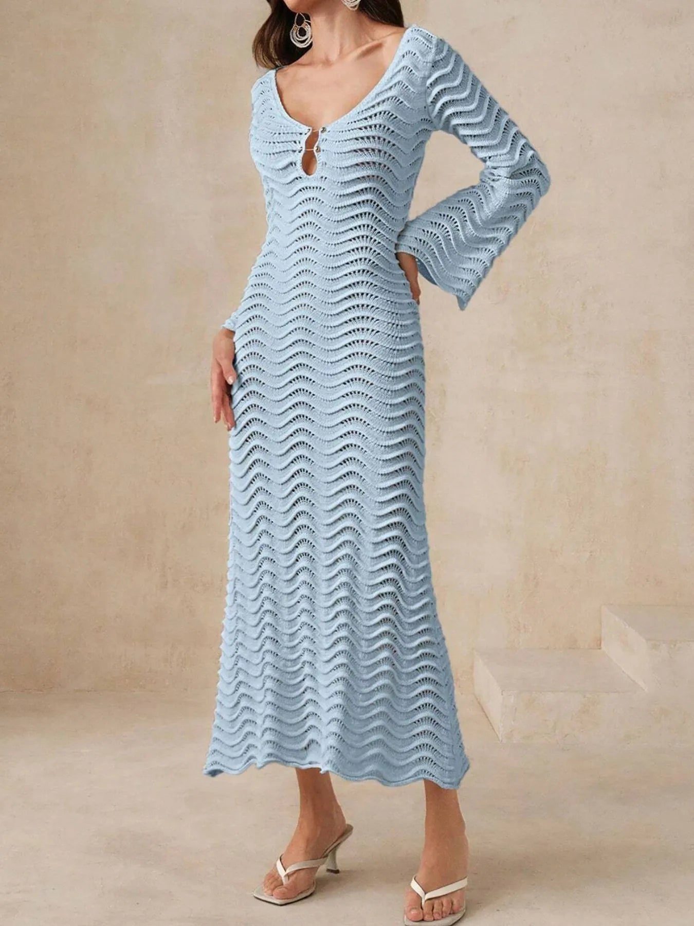 Wave Openwork Crochet Maxi Knit Dress