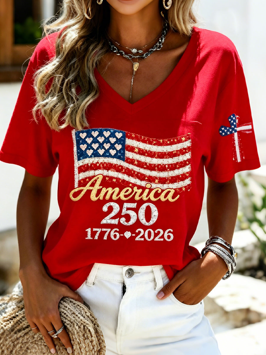 Women's Casual 250th Anniversary Independence Day Printed T-shirt