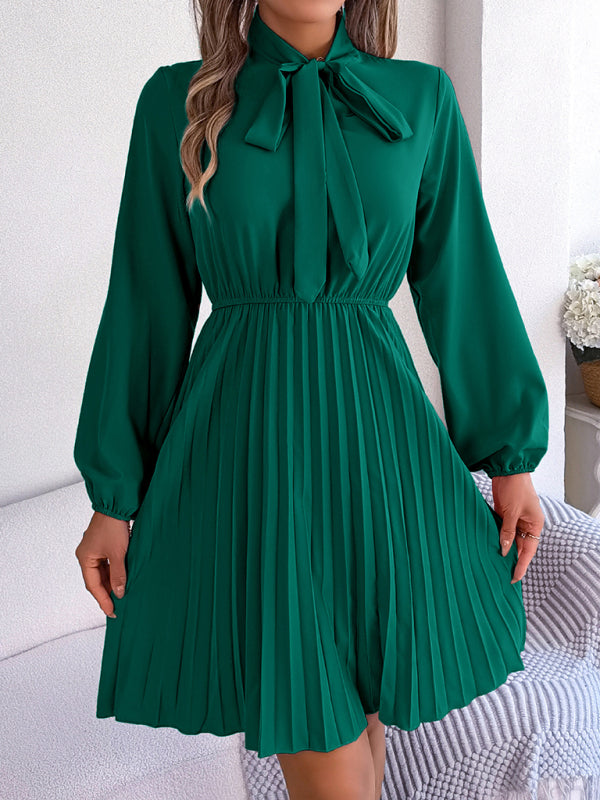 Autumn And Winter Tie Waist Long Sleeve Pleated Skirt