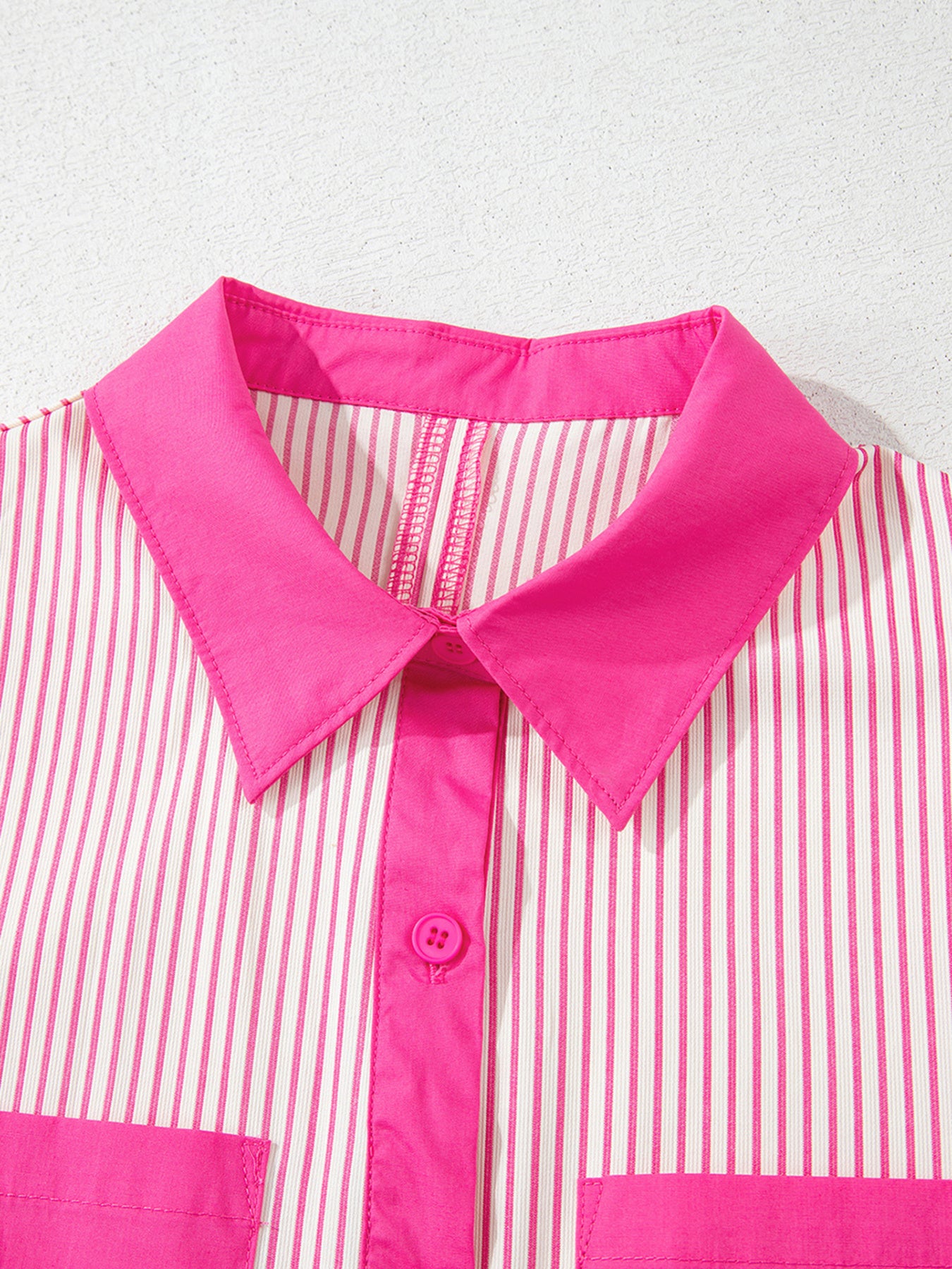 Stripe Color Block Patchwork Shirt Collar Button Down Puff Sleeve Mini Dress