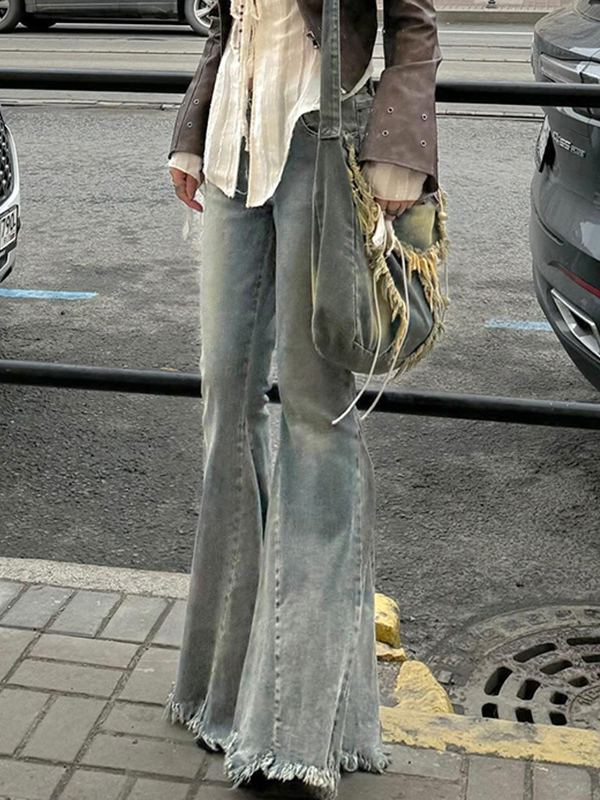 Vintage Raw Edge Denim Flared Pants