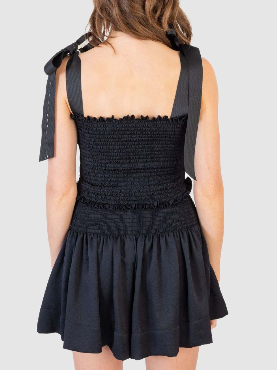 Smocked Tie Shoulder Top And Mini Skirt Set